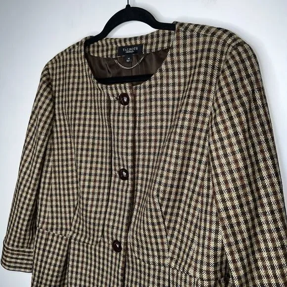 Talbots Women’s Houndstooth Peplum Swing Blazer 3/4 Sleeve Button Down Size 14 - Picture 2 of 5